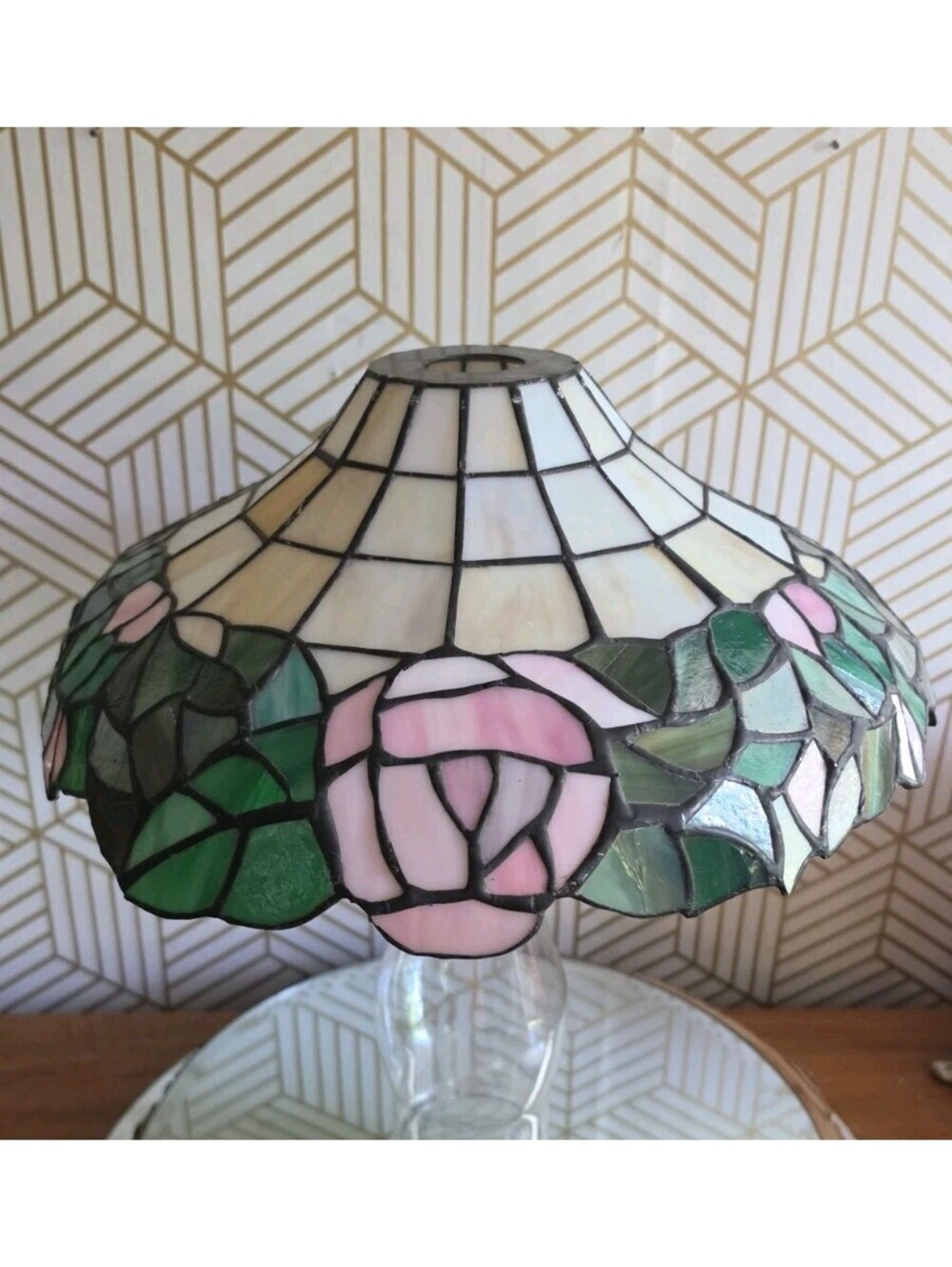 Vintage Tiffany Style Stained Glass Lamp Shade Pink Rose Floral Replacement